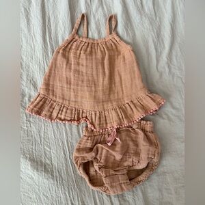 Jamie Kay Tan linen set with Pink Trim